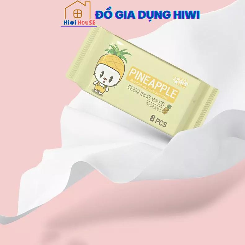 Bịch 8 Gói Khăn Ướt, Giấy Ướt Mini Bỏ Túi Hoạt Hình Dễ Thương Tiện Lợi Nội Địa Trung