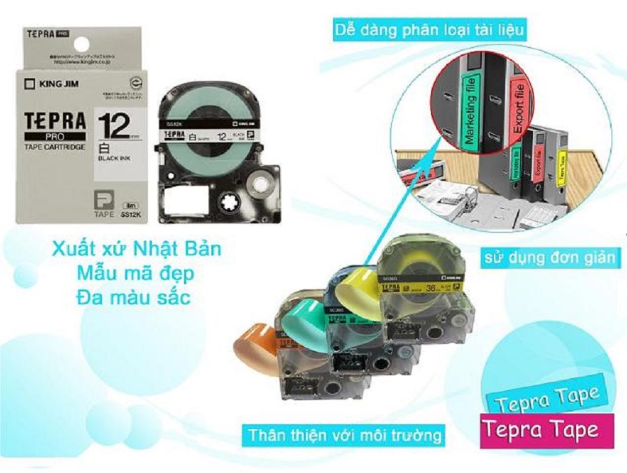 Nhãn in Tepra SS12K (Chữ Đen Nền Trắng, Khổ 12mm) - Hàng chính hãng