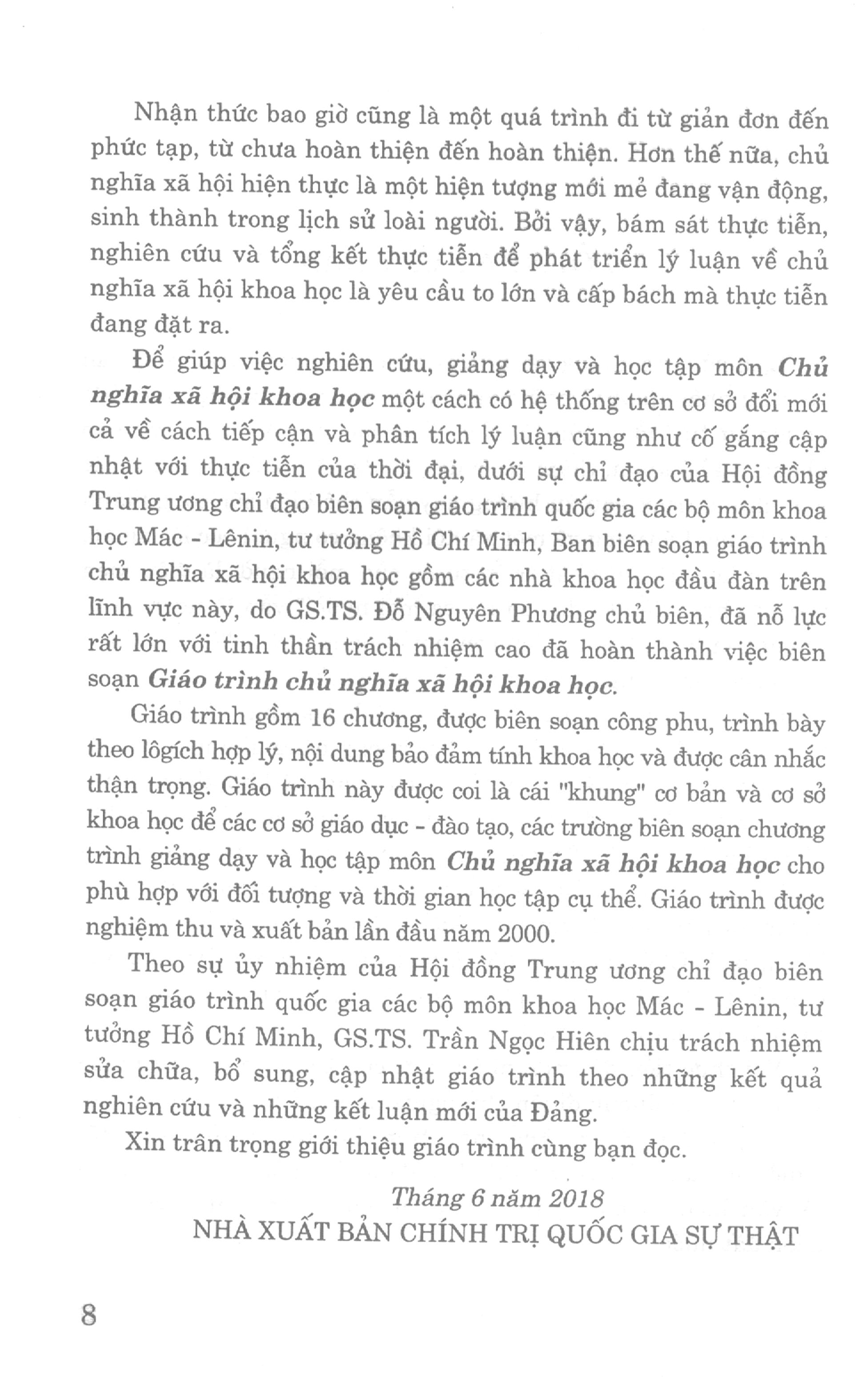 Giáo Trình Chủ Nghĩa Xã Hội Khoa Học (Tái bản có sửa chữa, bổ sung)