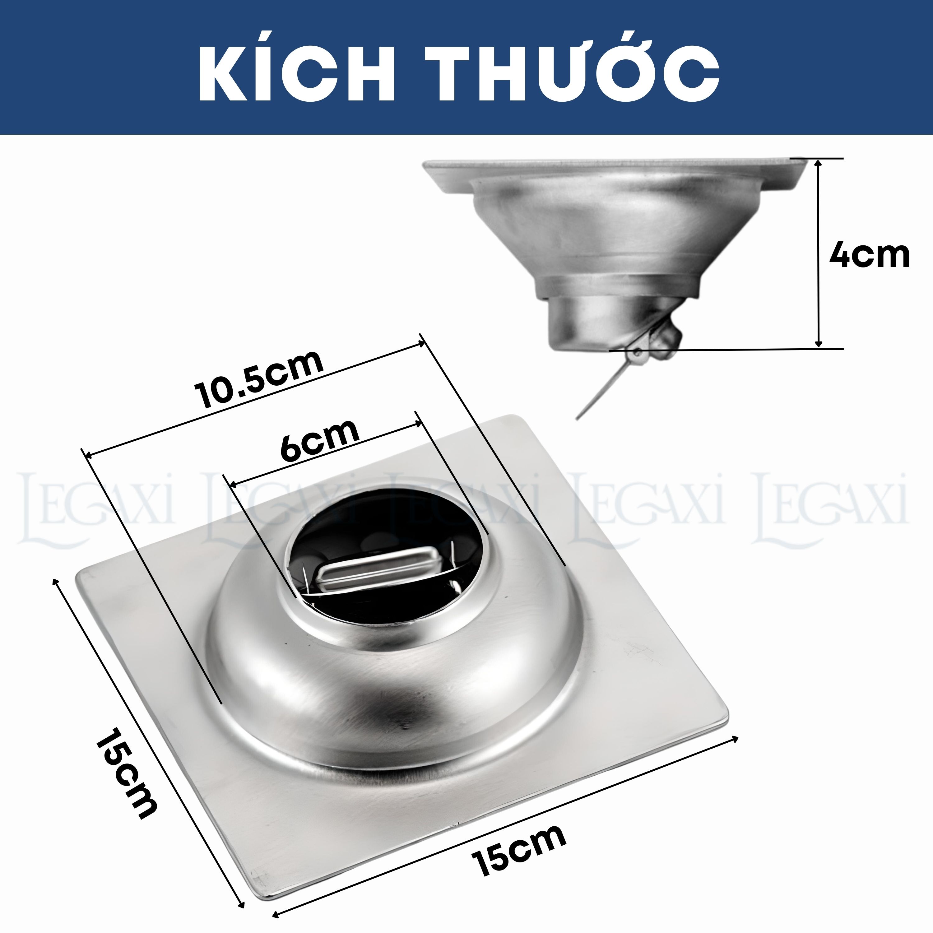 Hố Ga Phễu Thoát Sàn 15x15cm Đòn Bẩy Chống Côn Trùng, Ngăn Mùi, Hạn Chế Trào Ngược Legaxi