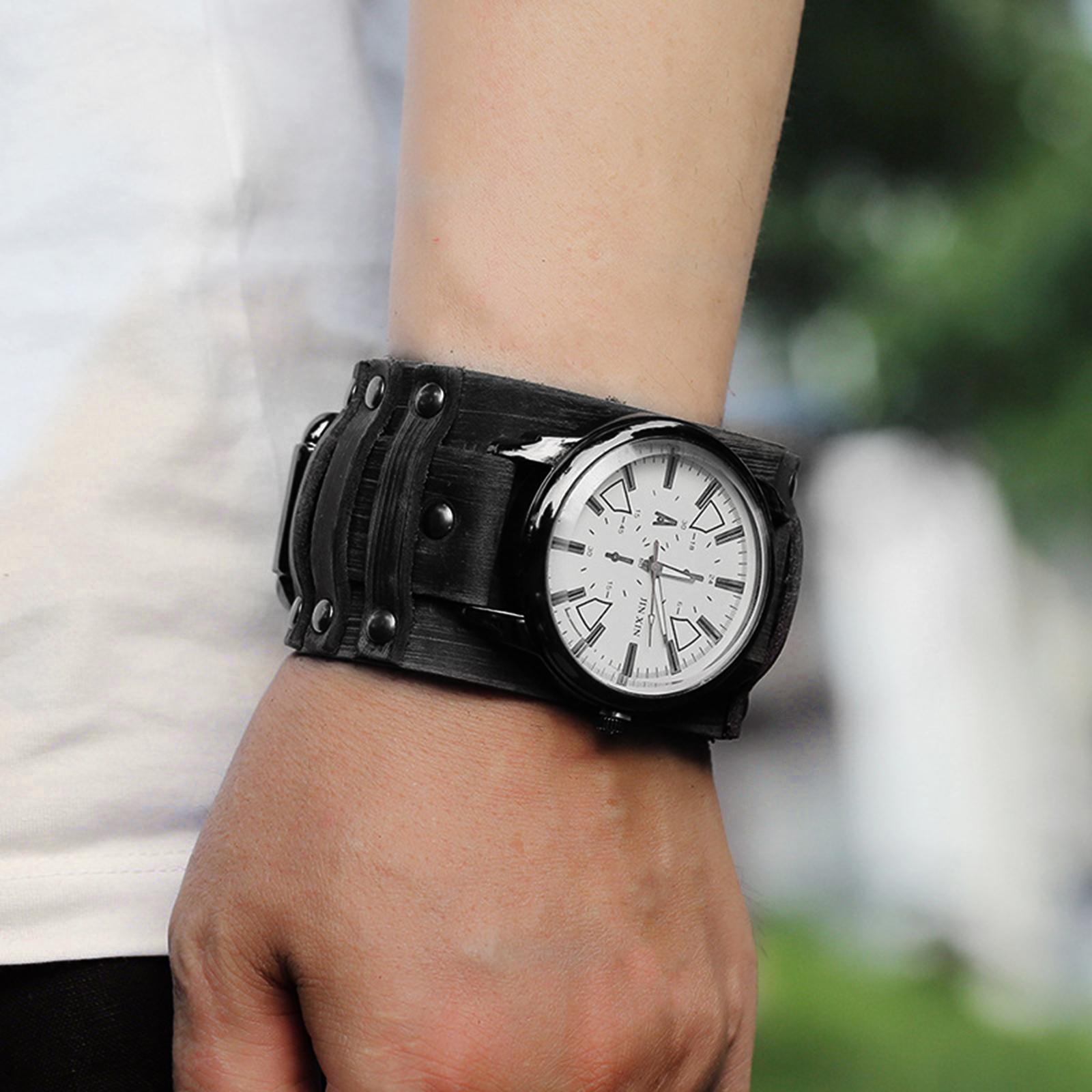 2 Pcs Retro Punk Pointer Watch Leather Wide Belt Strap Adjustable Gifts