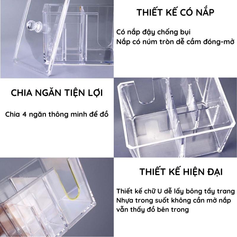 Hộp đựng bông tẩy trang và tăm bông bằng mica trong suốt dày dặn IMA, hộp đựng trang sức tiện lợi cao cấp