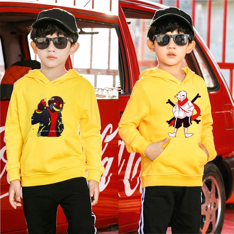 Áo khoác hoodie màu vàng chui đầu in hình Sans cực chất cho bé trai bé gái