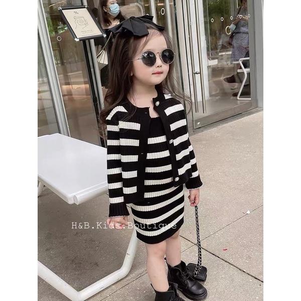 Set len váy nơ trắng kèm áo khoác
