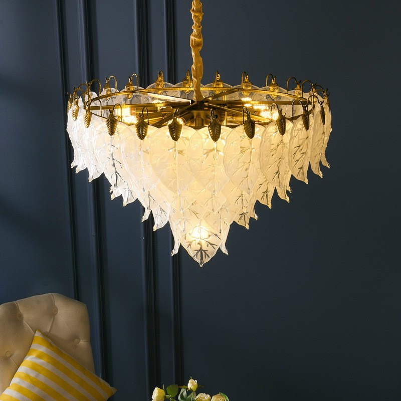 Đèn chùm ARCO pha lê hình chiếc lá hiện đại trang trí nhà cửa cao cấp, sang trọng
