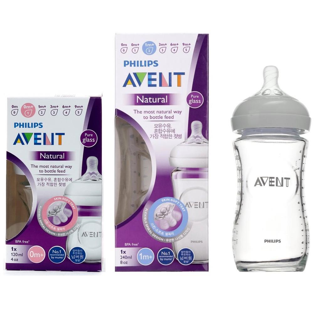 Bình Sữa Thủy Tinh Philips Avent Natural 120ml / 240ml mô phỏng tự nhiên