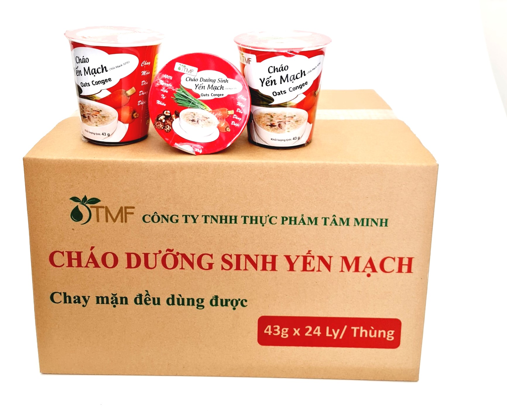 Thùng 24 ly cháo yến mạch dưỡng sinh ăn liền Tâm Minh (24 ly x 43 gam)