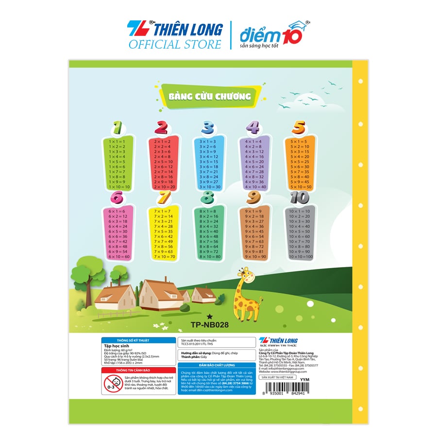 Bộ 5 Tập học sinh 96 trang 4 ô ly vuông 60 gsm Điểm 10 TP-NB028