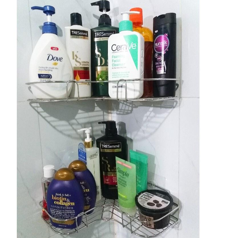 Kệ Góc Inox 304 Nhà Tắm Không Gỉ Dán Tường Siêu Chắc Full Box- Tặng Kèm Miếng Dán