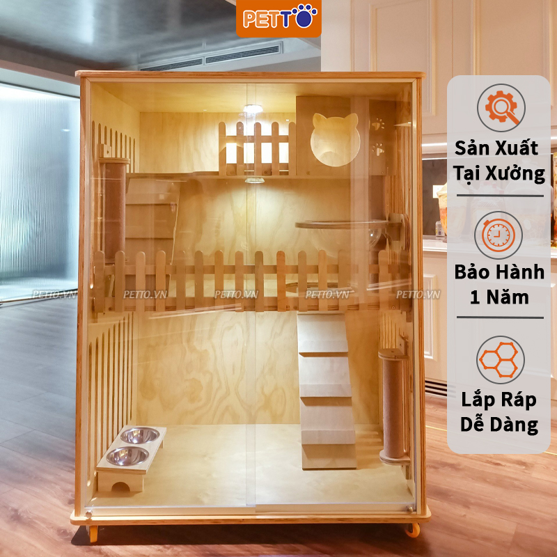 Tủ nuôi mèo sang trọng khách sạn cho bằng GỖ 3 tầng kết hợp ĐÈN LED sang trọng SẢN XUẤT TẬN XƯỞNG CC007_2