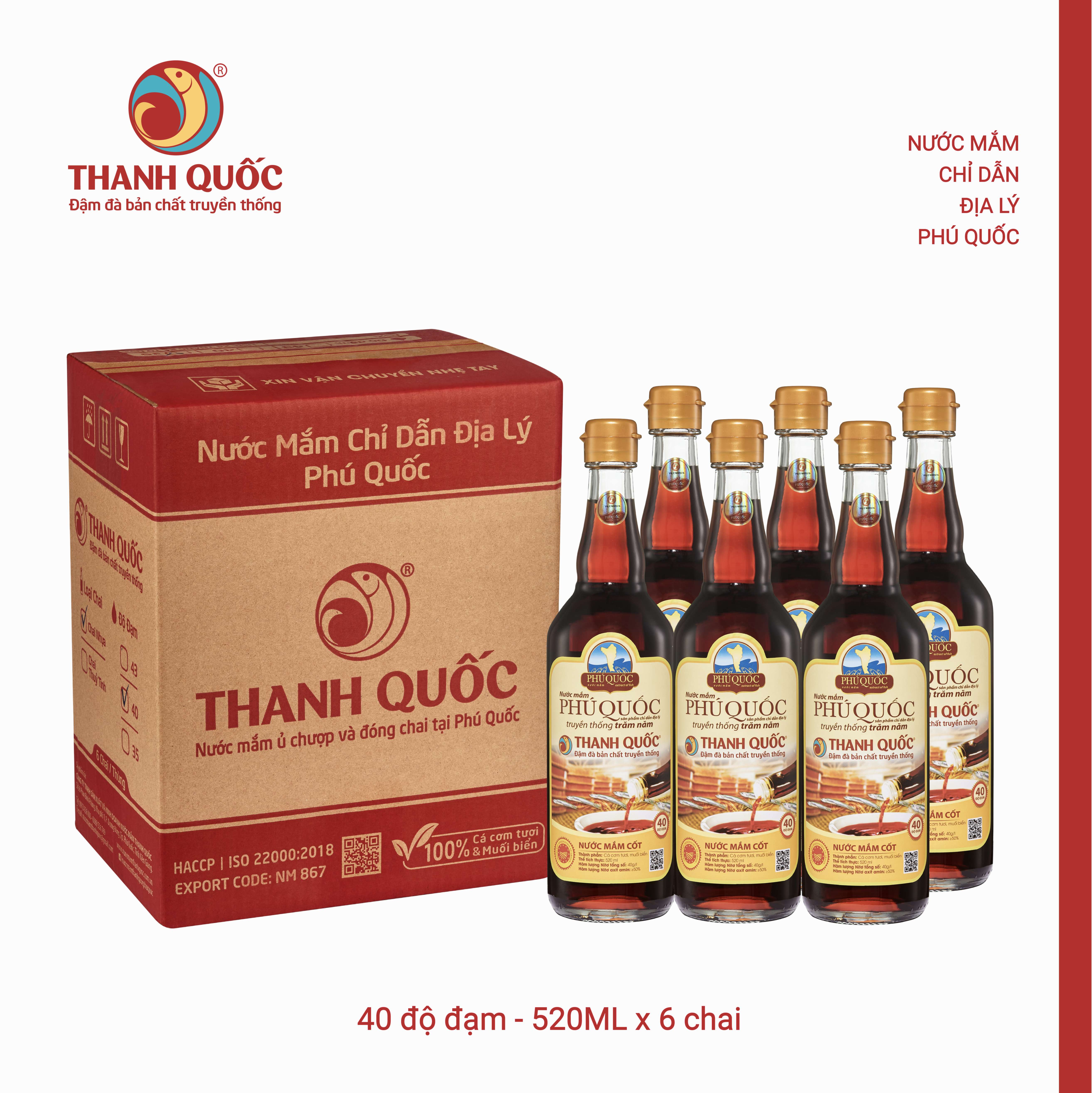 Hộp 6 Chai Nước Mắm Phú Quốc - Thanh Quốc 520ml 40N