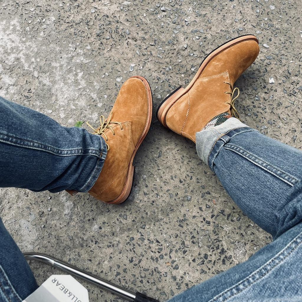 Giày boot nam cổ lửng màu nâu tan CHUKKA, giày da lộn thật cổ điển TONKIN