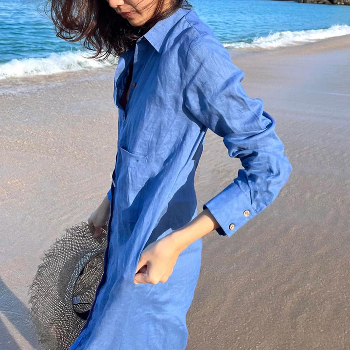 Đầm suông sơ mi Linen tơ Hàn mềm mại không kén dáng mặc ArcticHunter, có 2 màu lựa chọn