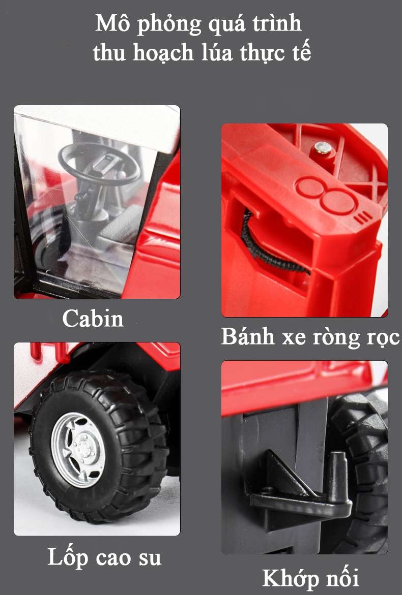 Đồ chơi mô hình máy gặt lúa liên hợp bằng hợp kim có nhạc và đèn chạy đà