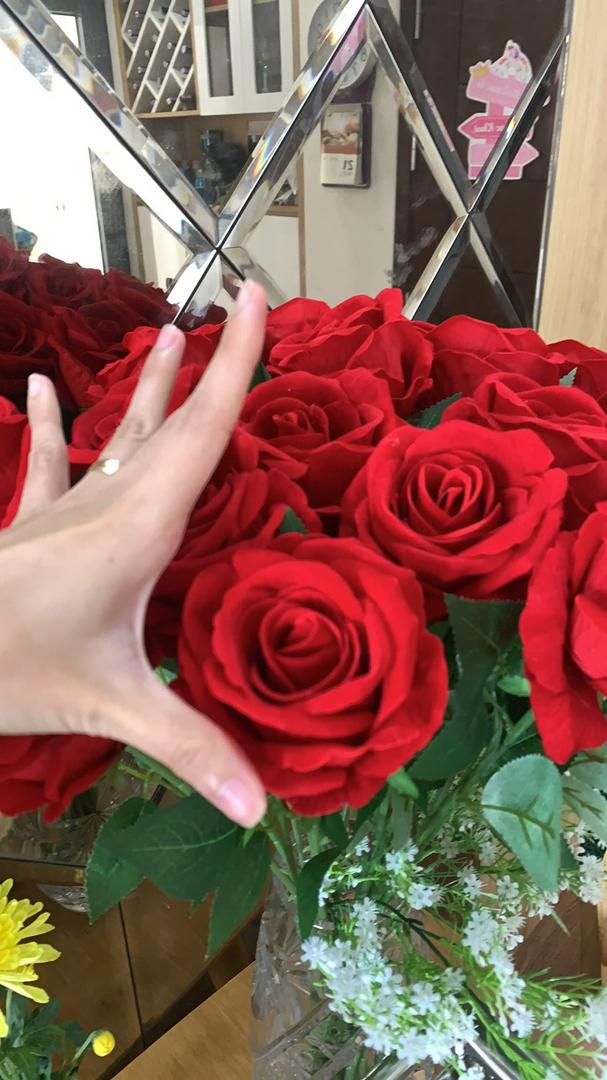Hoa hồng nhung giả – Dài 60 cm – Màu đỏ tươi – Cành 1 bông siêu đẹp giống thật 99% – Cây giả, hoa lụa trang trí decor – Hàng cao cấp loại 1