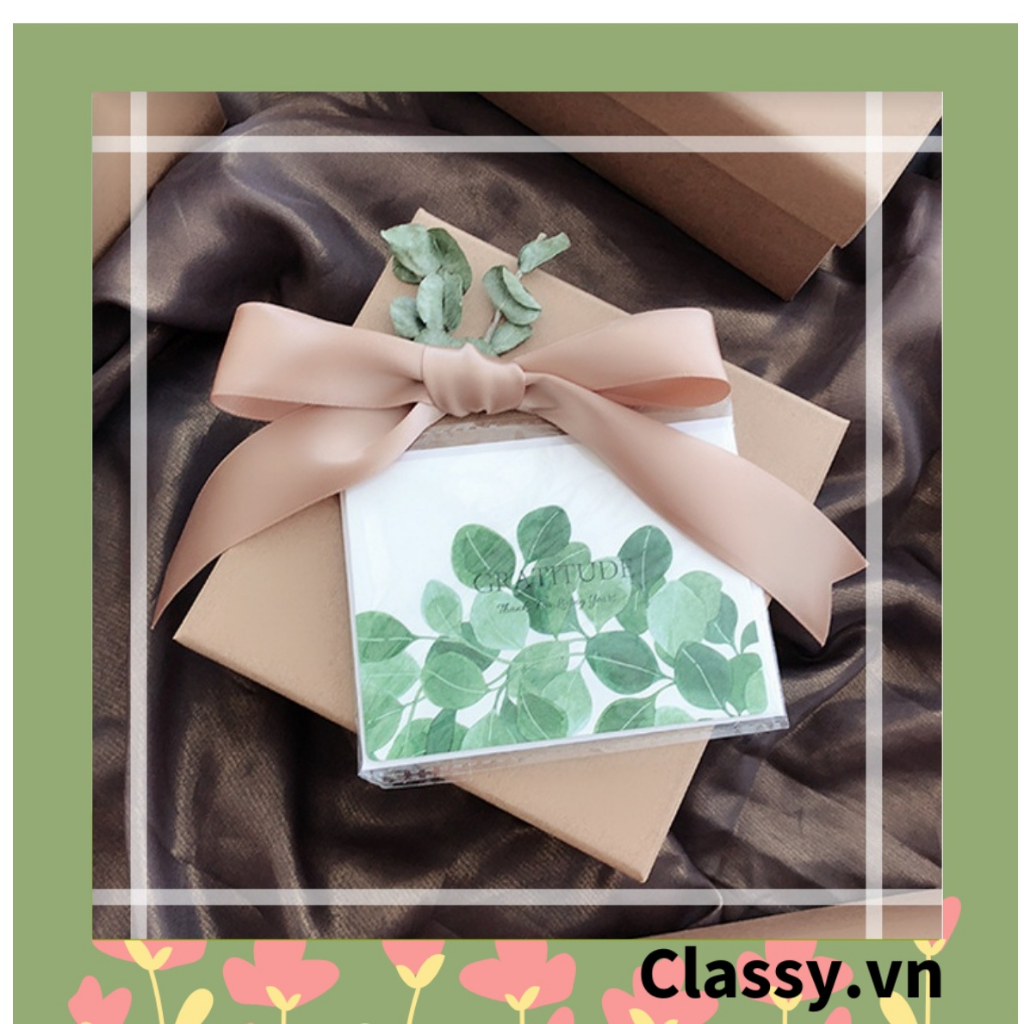 Thiệp Cổ điển Vintage in hình lá cây, giấy art sang trọng kèm phong bì giấy trắng và nhãn dán sticker Q627
