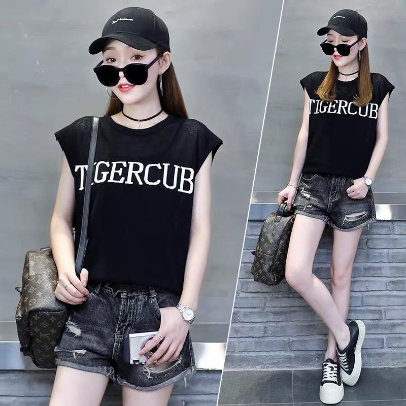 Áo len lưới form rộng tay hến nữ kiểu cổ tròn Tank Top Tigercub dệt kim phong cách Hàn Quốc trẻ trung