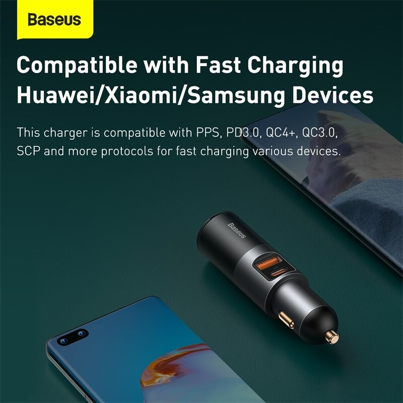 (Tặng một túi TOPK đựng tai nghe, USB, cáp sạc) Tẩu Sạc Mini Baseus Trên Xe Hơi 120W 12-24V Cho Cho Iphone Samsung Xiaomi-Hàng chính hãng