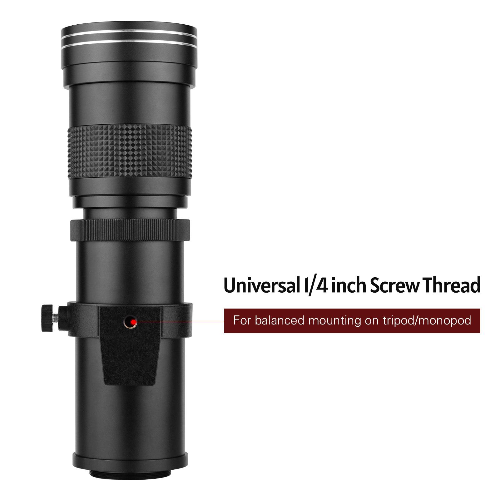 Camera MF Super Telephoto Zoom Lens F/8.3-16 420-800mm T2 Mount with AI-mount Adapter Ring 1/4 Thread for Nikon