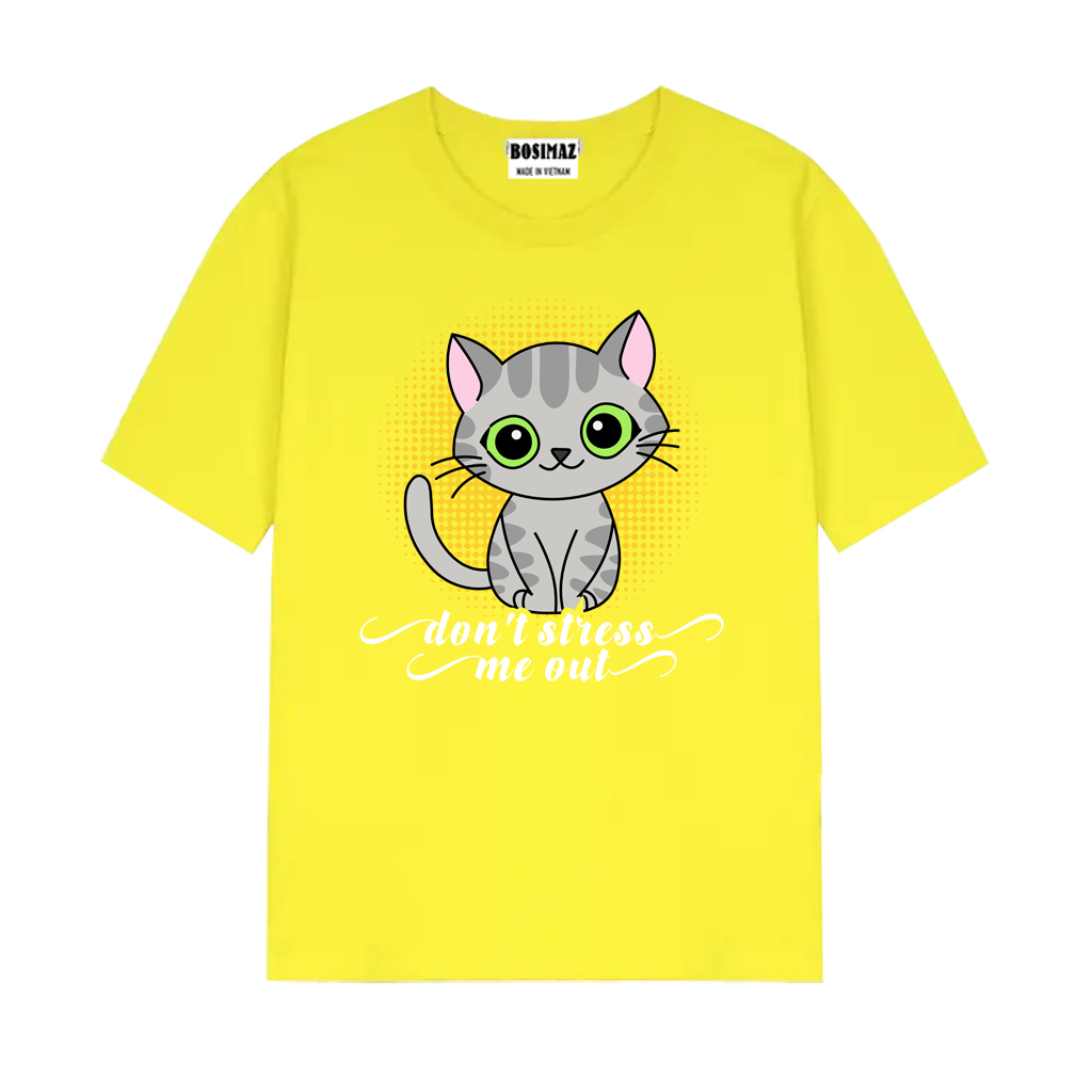 Áo thun Unisex Bosimaz TS016 cổ tròn tay lỡ phom rộng in hình mèo, thun contton 100%, vải đẹp dày, thoáng mát không xù lông.