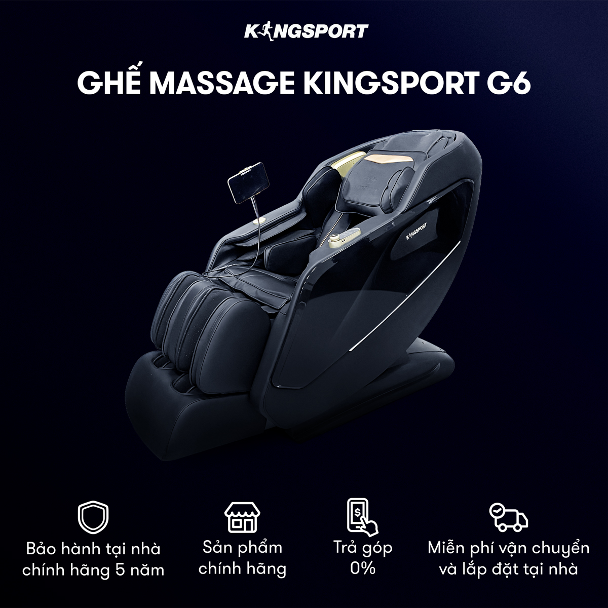 CHỈ GIAO MIỀN BẮC I Ghế massage toàn thân cao cấp KINGSPORT G6 công nghệ massage Kingtech Touch Pro, công nghệ làm ấm Warmtech