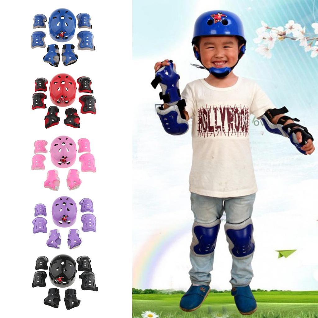 7 Pcs Kid Child Roller Skating Bicycle Helmet Knee Wrist Guard Elbow Pad