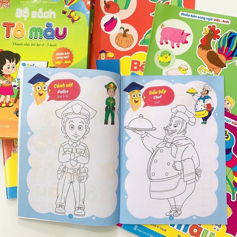 Sách - Tập Tô Màu Cho Bé Từ 4-5 Tuổi Bộ 8 Quyển Tô Màu Song Ngữ Anh Việt