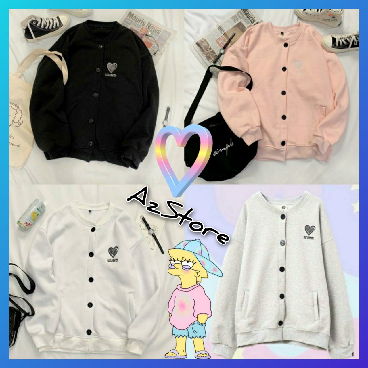 Áo Khoác Hoodie Nữ, Áo Khoác Nữ Form Rộng Tim Thêu 4 Màu