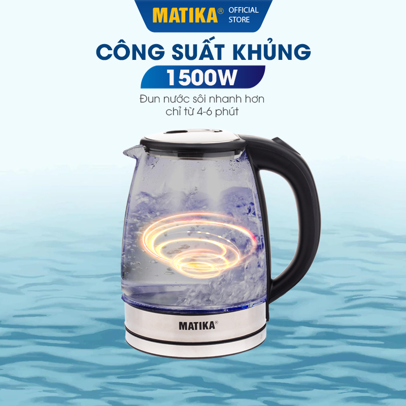 Ấm Siêu Tốc Thủy Tinh MATIKA 1.8L MTK-35 - Hàng Chính Hãng