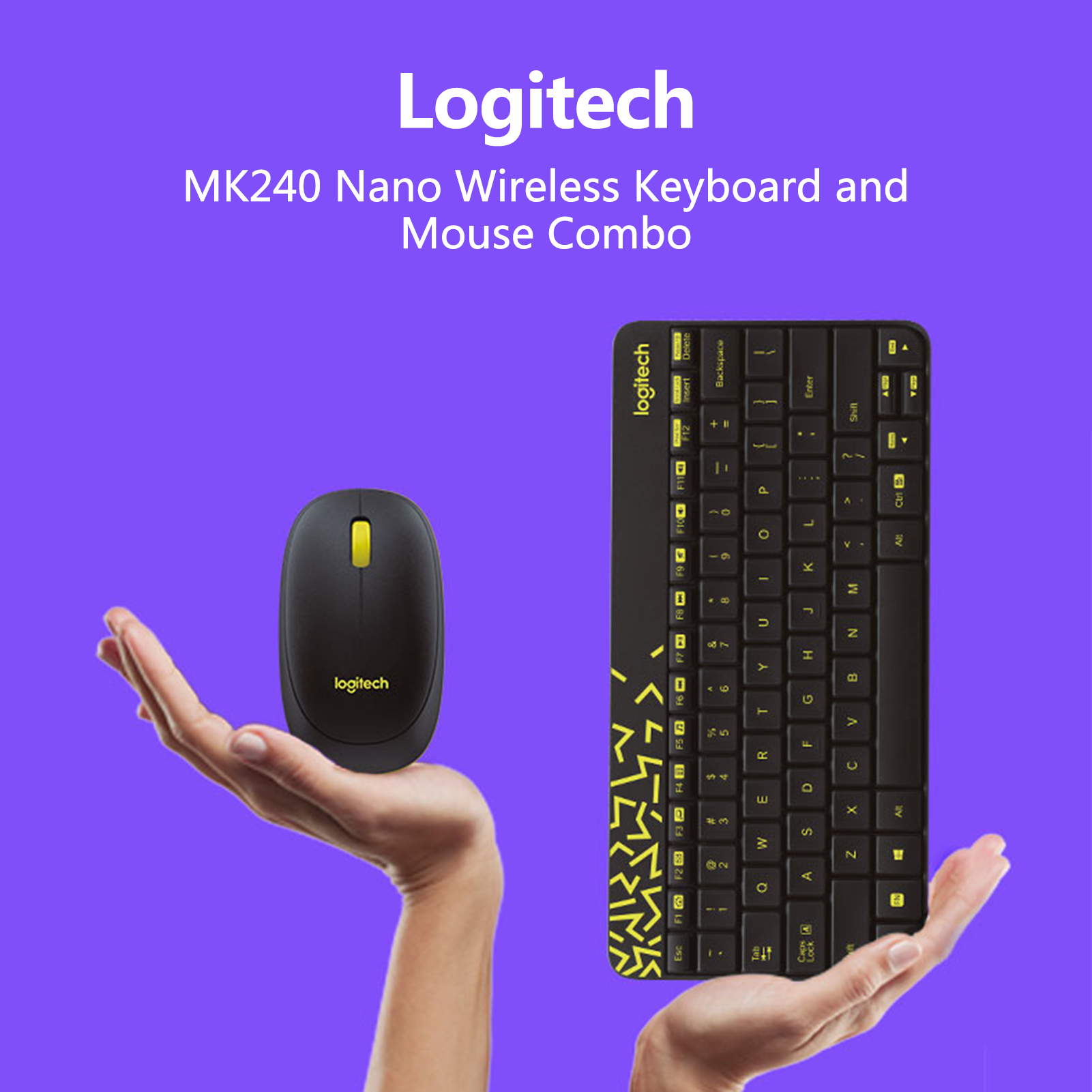 Logitech MK240 Nano Wireless Keyboard and Mouse Combo for Desktop Laptop Computer Home Office Using (White)