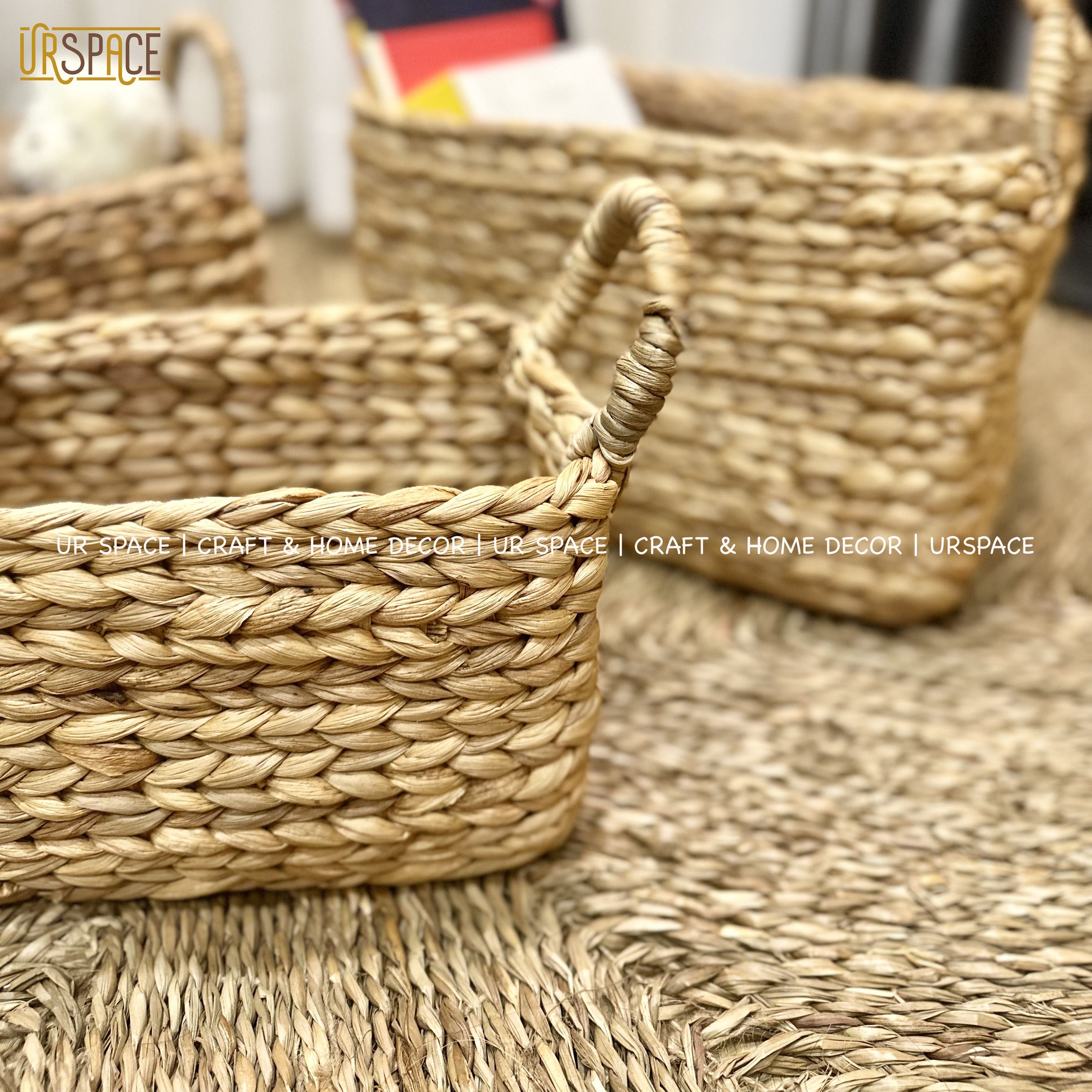 Giỏ lục bình chữ nhật có quai URSPACE đựng sách báo, đồ chơi, trang trí đa năng/ HYACINTH STORAGE RECTANGLE BASKET