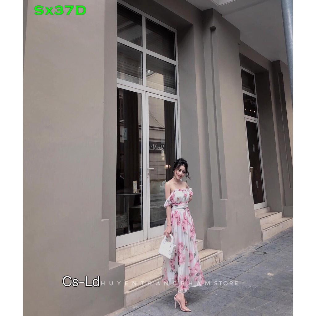 Đầm xòe voan hoa trễ vai cực xinh cho các nàng