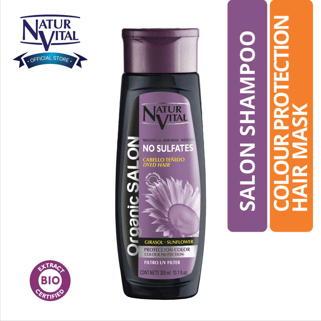 Mặt Nạ Tóc Hữu Cơ NaturVital Organic Salon No Sulfates Colour Protect Chiết Xuất Hoa Hướng Dương, Giúp Bảo Vệ Dưới Ánh Nắng, Giữ Màu Nhuộm Lâu Hơn, Cung Cấp Độ Ẩm Và Gỡ Rối