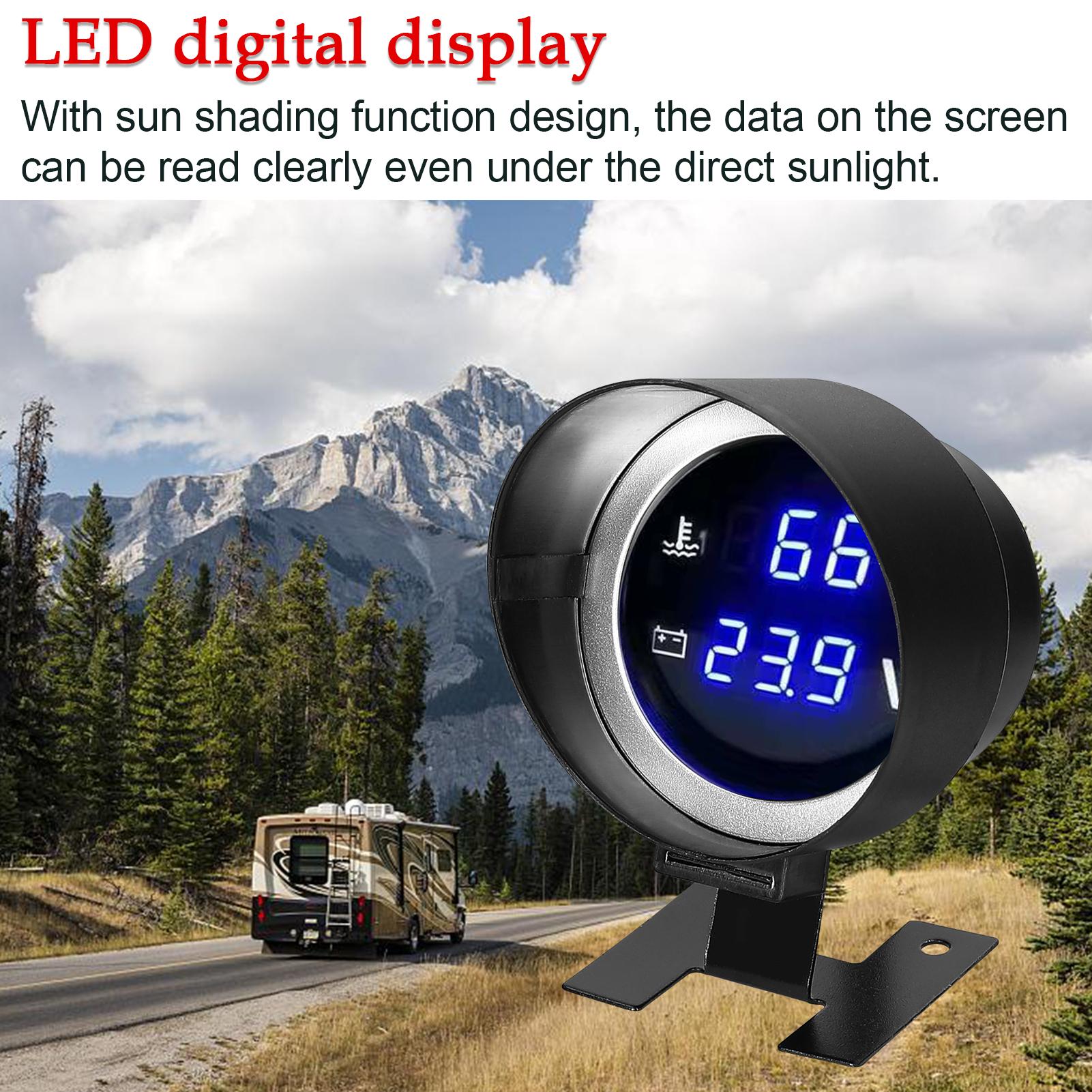 2 in 1 Universal Car Digital Gauge Water Temperature Voltage Gauge Voltmeter 9-36V with 1/8NPT Sensor for Car Truck SUV RV