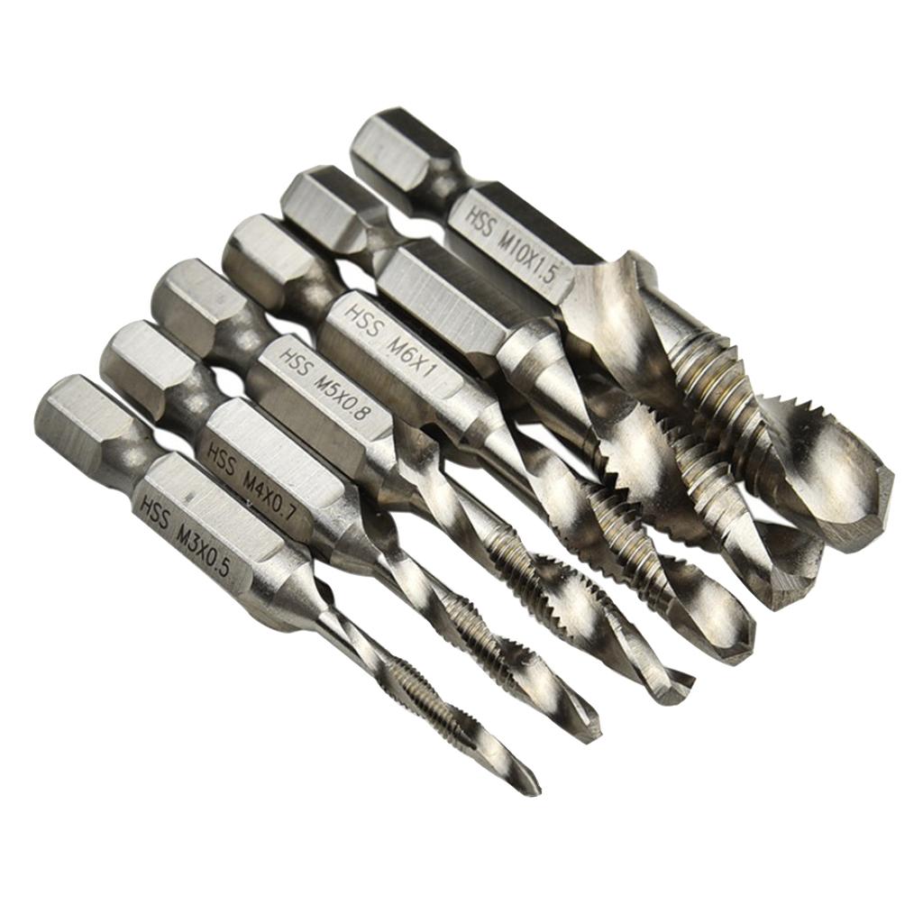 6pcs Quick Change HEX Shank Twist Drill and Bit set - metal M3-M10 Silver