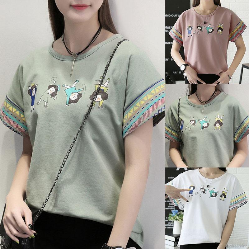 Áo thun nữ cổ tròn ngắn tay in hình thời trang