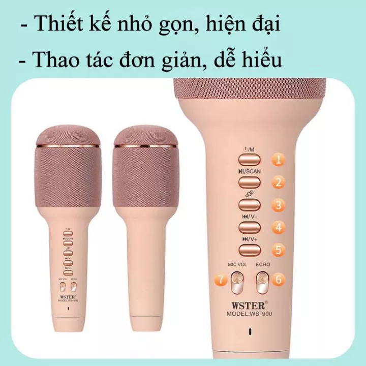 Micro hát karaoke kèm loa bluetooth thế hệ mới WS-900 Mic karaoke không dây bluetooth chuyên nghiệp, chuyển 4 chế độ giọng, pin trâu, thiết kế nhỏ gọn hiện đại - Micro bluetooth đa năng hỗ trợ ghi âm, phát nhạc, phát radio, hỗ trợ TWS kết nối 2 mic