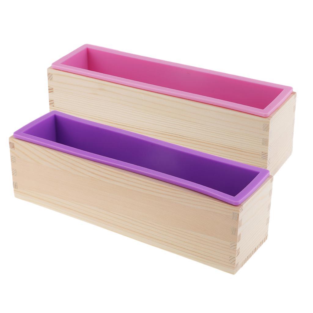 2x 900ml/1.2kg Silicone Soap Loaf Mould Wood Box DIY Soap Candle Making Supply Tool