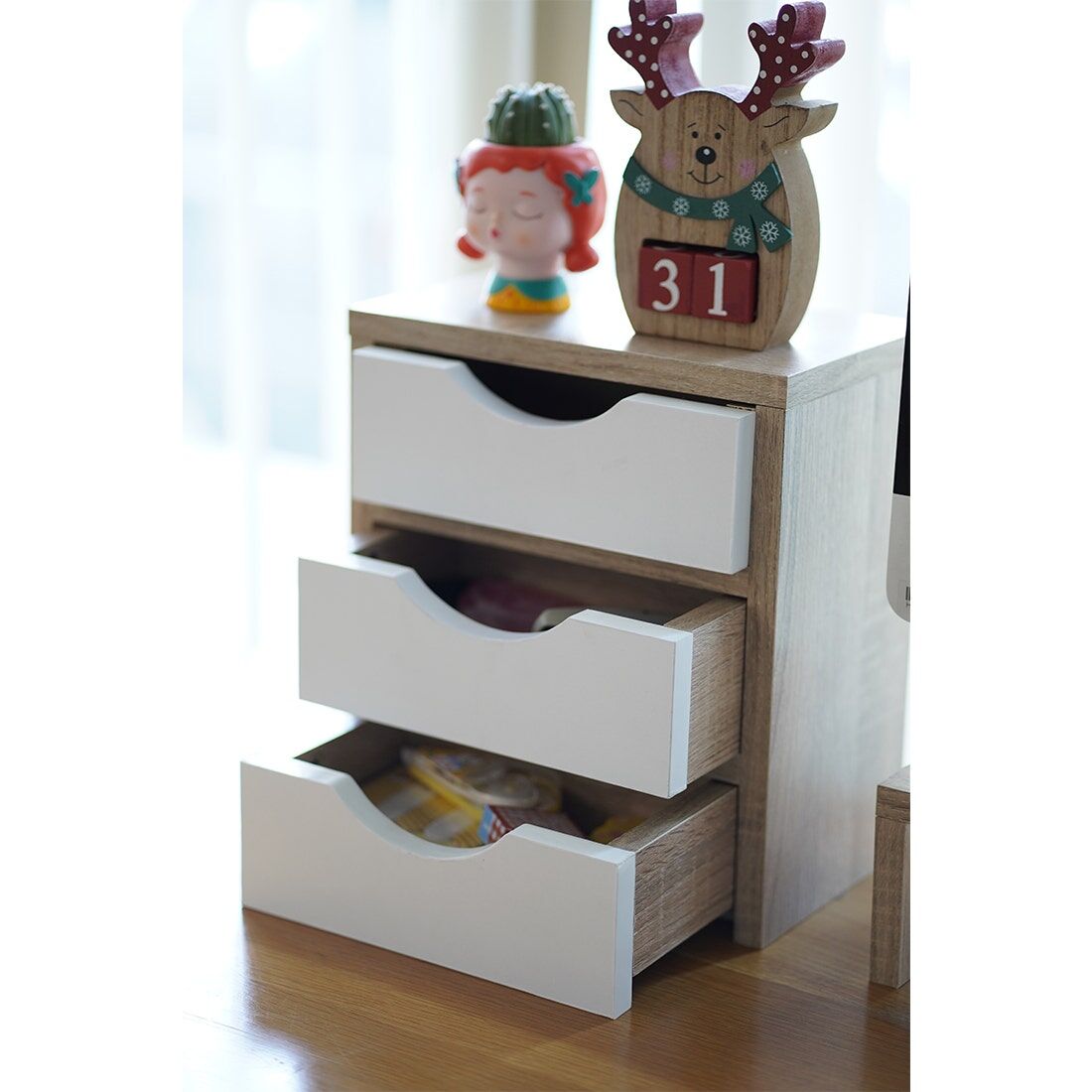 SB Furniture, Looms, Dion Office Accessories (Drawer Unit and Monitor Stand), Solid Oak Color, W25xD15xH28 cm.