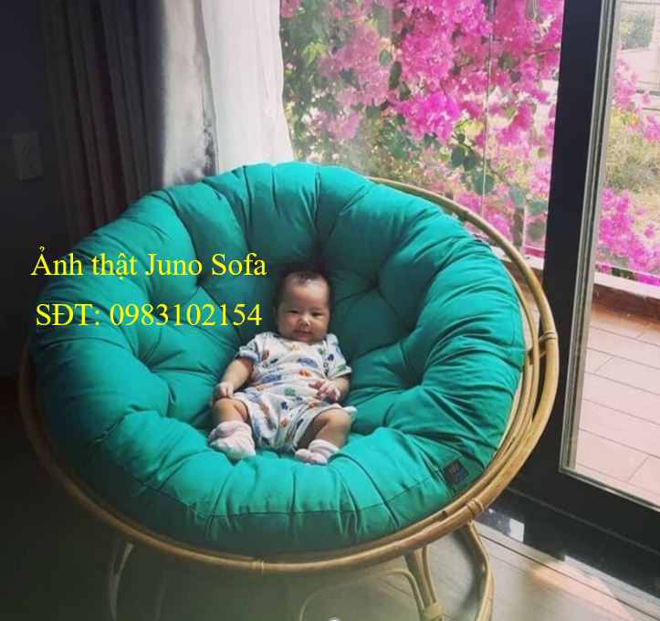 Ghế mặt trăng Papasan mây thật cao cấp Juno Sofa size 1m kèm nệm