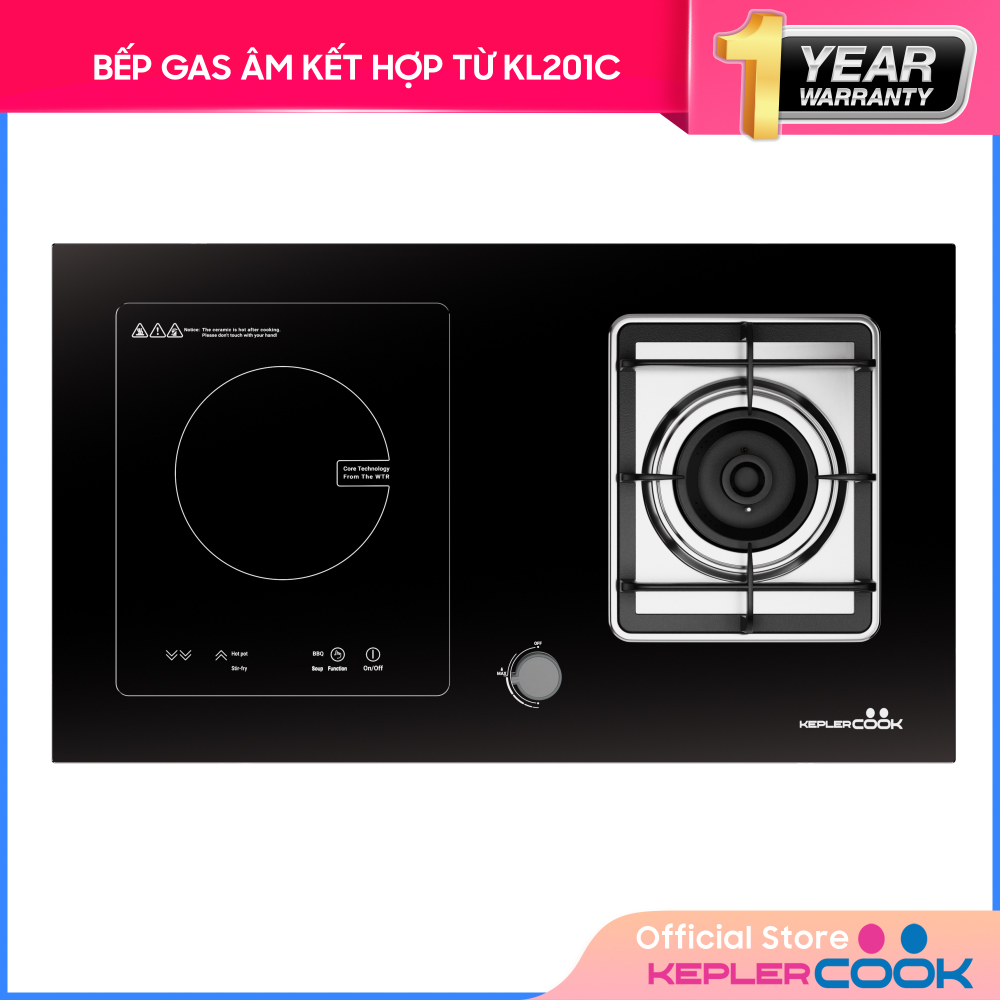 Bếp Gas Âm Kết Hợp Bếp Từ Keplercook KL201C( 78cm-2000w)- Hàng Chính Hãng