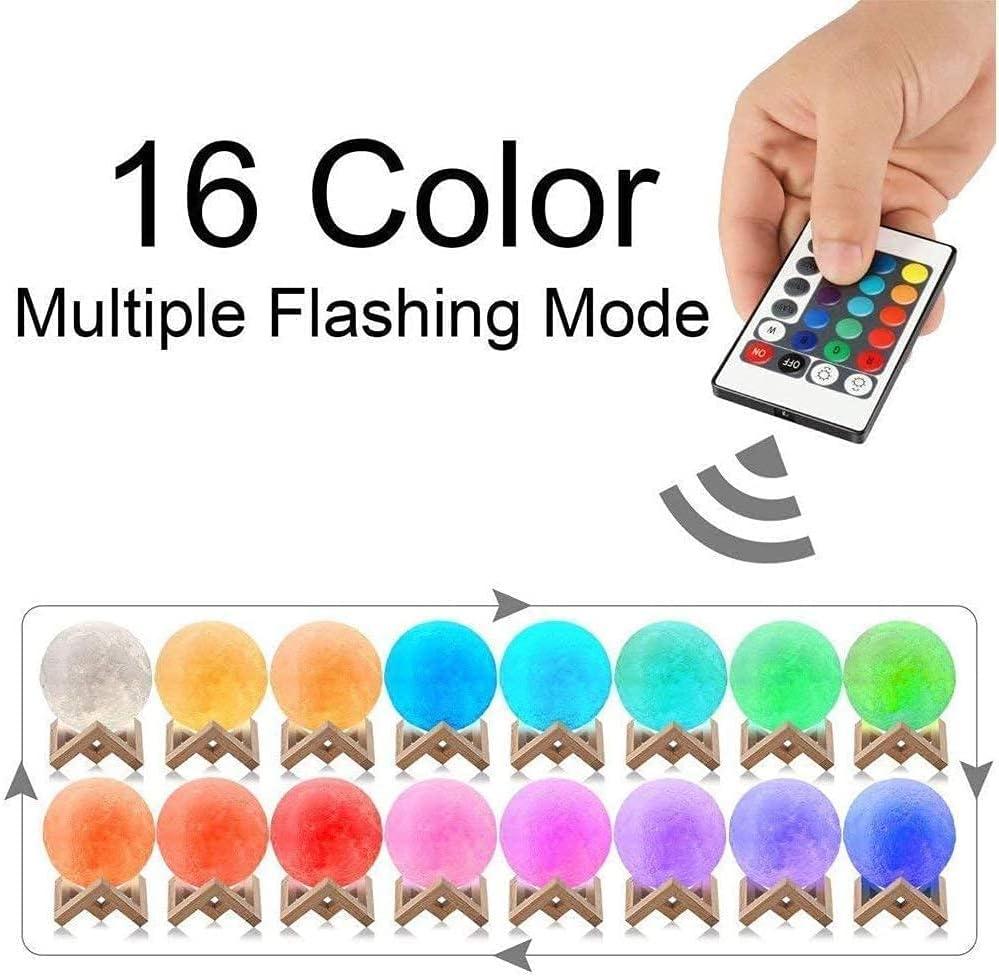 Ánh sáng mặt trăng 3D 16 màu LED với giá đỡ bằng gỗ và điều khiển điều khiển từ xa và điều khiển cảm ứng và USB có thể sạc lại