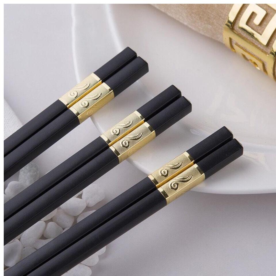 Bộ 10 Đôi Đũa Hợp Kim Mạ Vàng Hàn Quốc _Bền Chắc Chắn
