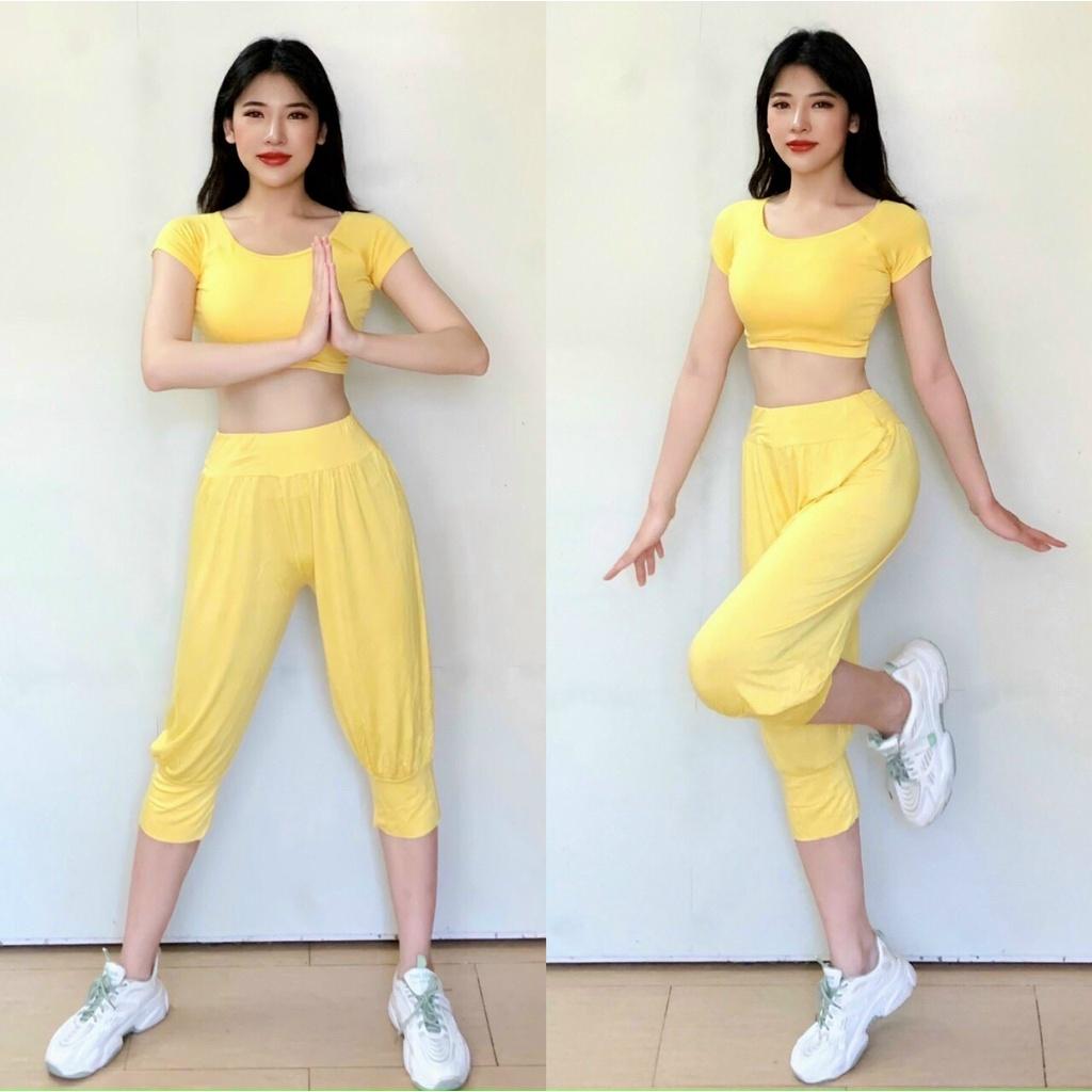 Bộ đồ tập Yoga Zumba Alibaba, quần áo thể thao áo croptop quần lửng cotton lạnh hàng cao cấp