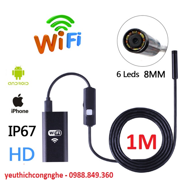 Camera Nội Soi Wifi Cho Điện Thoại Và Máy Tính (8mm x 1m) - Hàng Nhập Khẩu