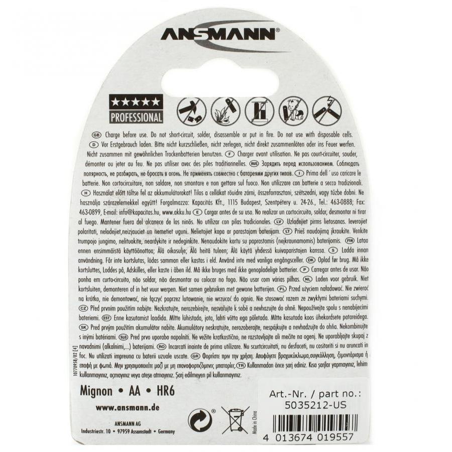 Pin Sạc 2850 Slim-US ANSMANN (Vỉ 4 Viên) - Hàng Nhập Khẩu