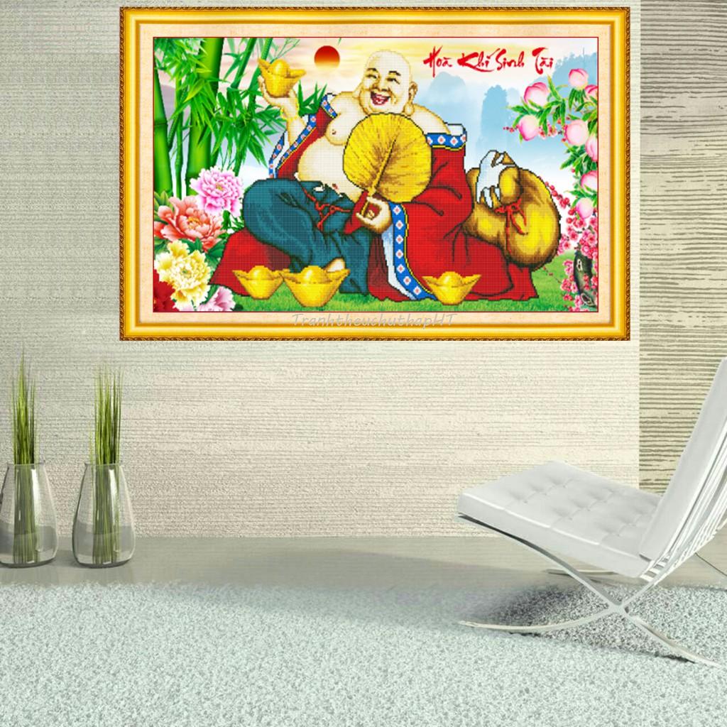 Tranh đính đá - Tranh thêu chữ thập Phật Di Lặc - size: 90*55cm - tự thêu