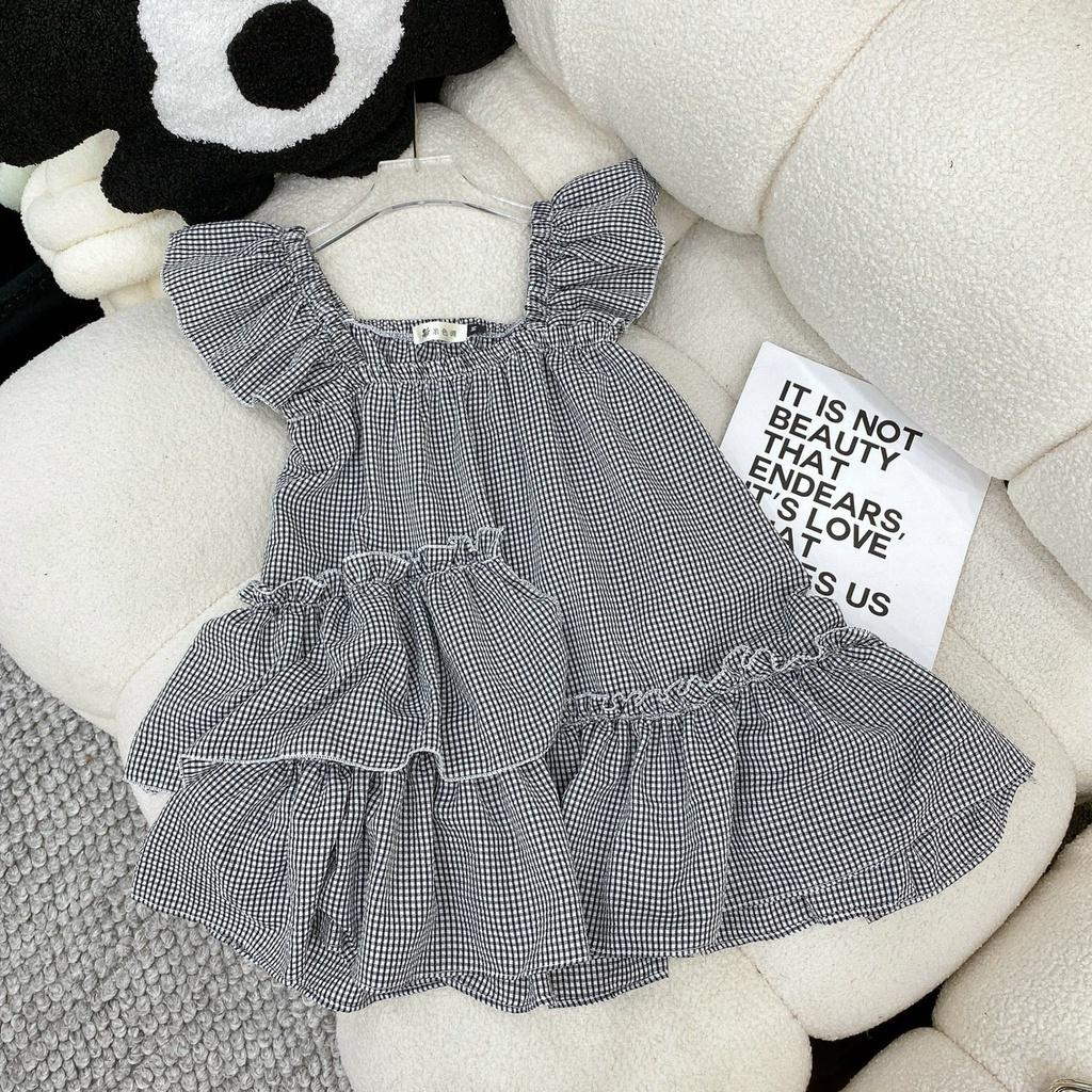 ÁO ĐŨI KẺ 2 DÂY CÁNH TIÊN DÁNG DÀI TẦNG XÒE CỰC XINH