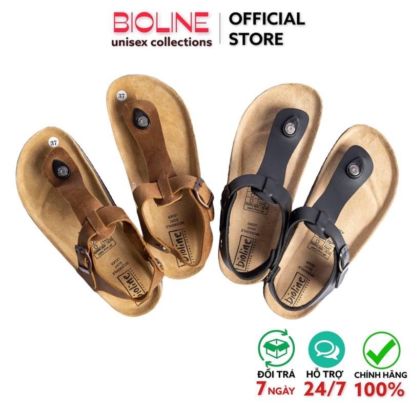 Dép birken xỏ ngón Bioline có quai hậu dép đế trấu da bò thật unisex mã BO10 - Bioline Official