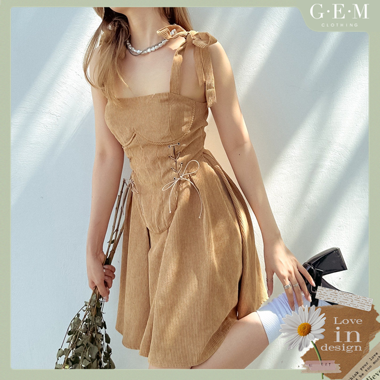 Đầm hai dây corset nâu vintage Siam Dress Gem Clothing SP060738